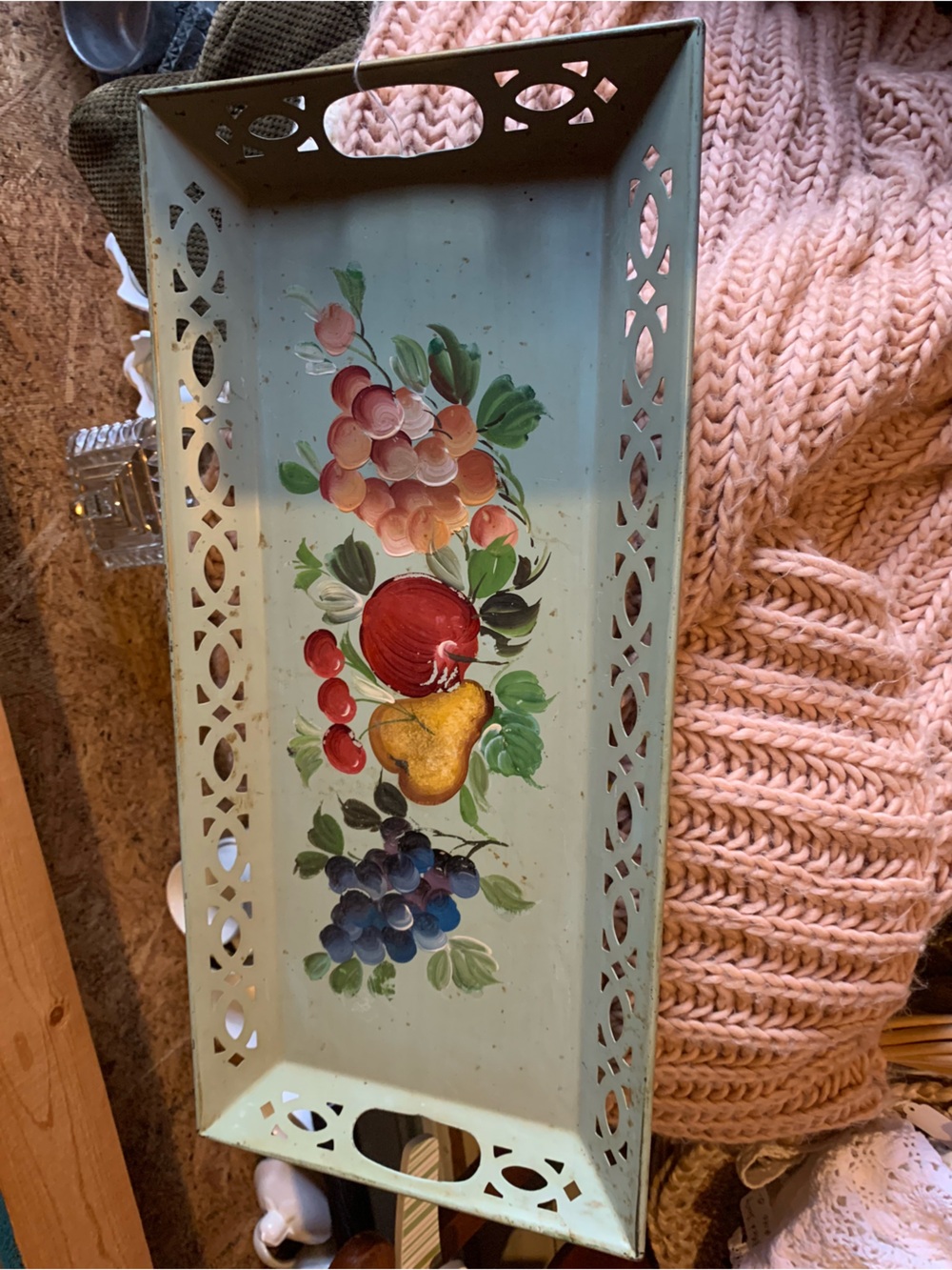 Hand-Painted Fruit Metal Serving Tray - Mint Green